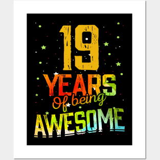 19th Anniversary Gift Vintage Retro 19 Years Of Being Awesome Gifts Funny 19 Years Birthday Men Women Posters and Art